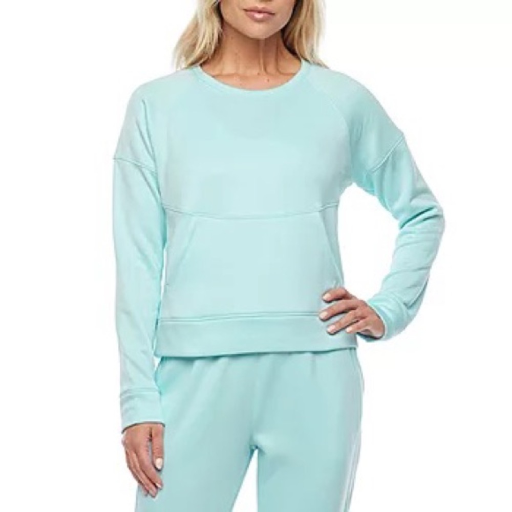NWT Xersion Crew Neck Long Sleeve Fleece Lined Sweatshirt - Iced Aqua - Size XS